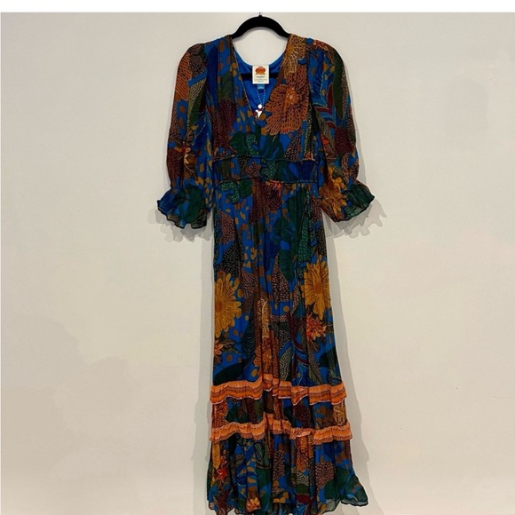 Farm for Anthropologie (Farm Rio) Blue Pattern Dress (sz Small) - Picture 2 of 8